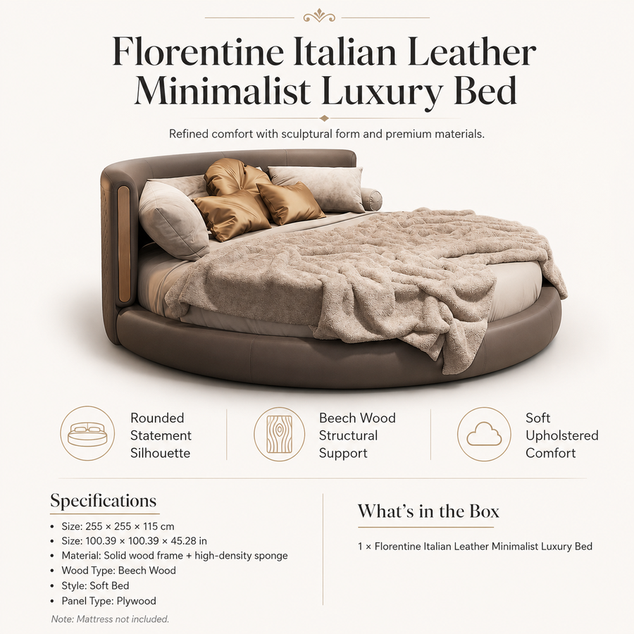 Florentine Italian Leather Minimalist Luxury Bed