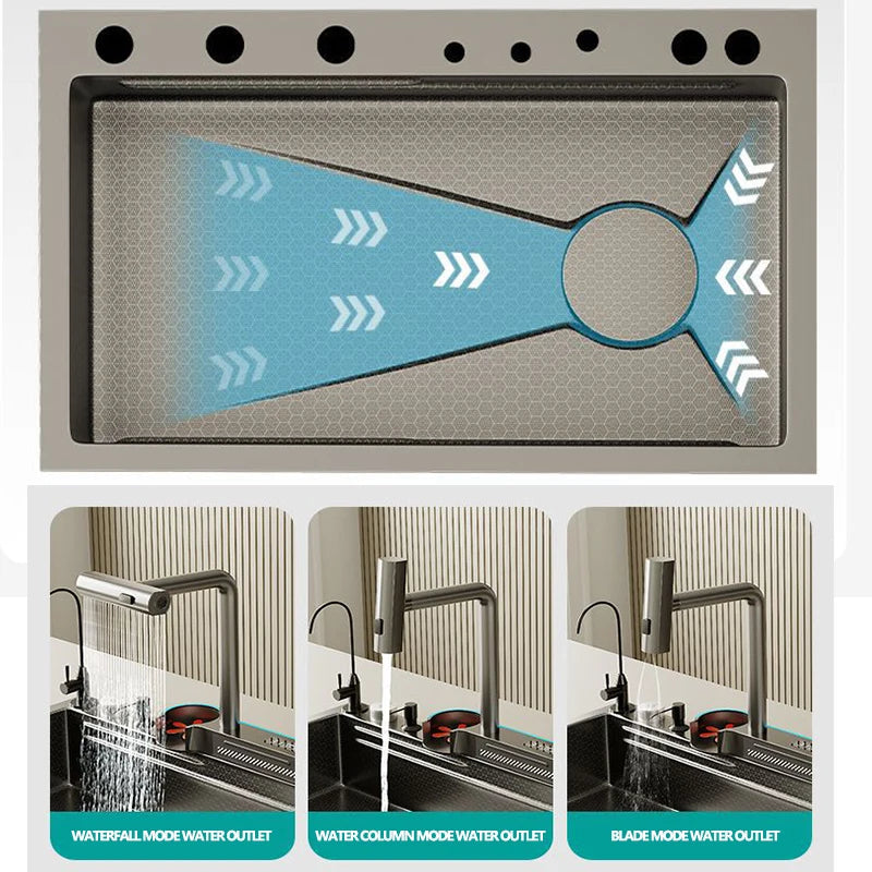 Honeycomb Digital Nano Integrated Stainless Steel Waterfall Sink