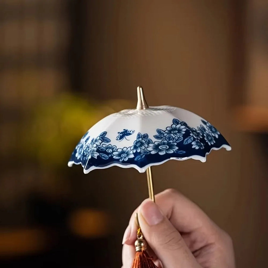 Traditional Floral Ceramic Umbrella Tea Strainer - Image 4