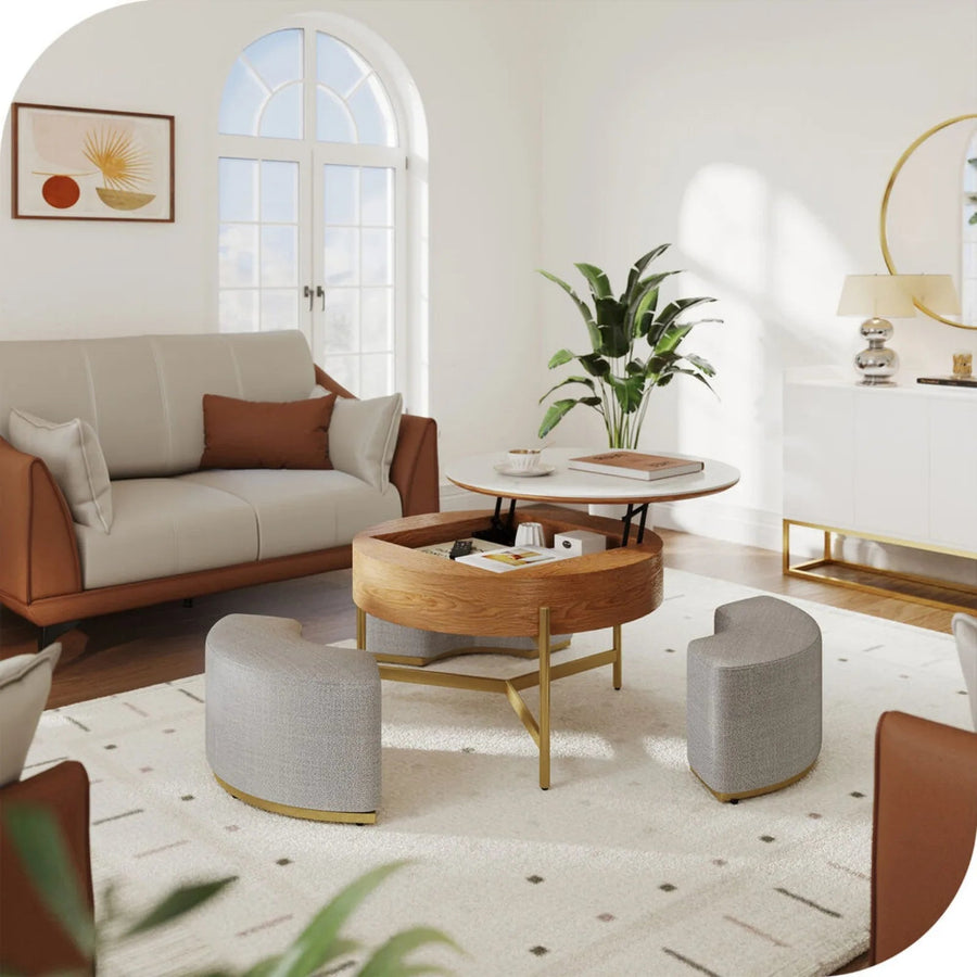 Ottoman Seating Liftable Wooden Coffee Table Set - Image 8