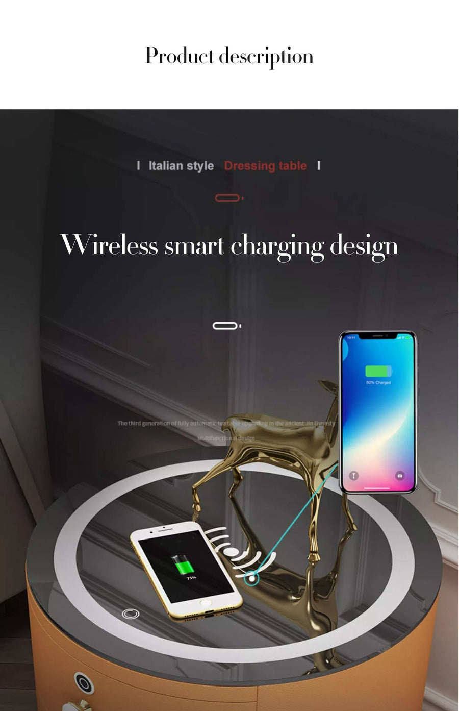 Round Smart Wireless Charging Bedside Table - Image 5