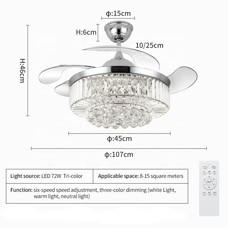 Melody Glow Crystal LED Ceiling Fan Speaker Lamp