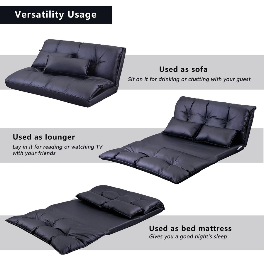 Modern Foldable PU Leather Leisure Floor Sofa Bed with 2 Pillows - Image 3