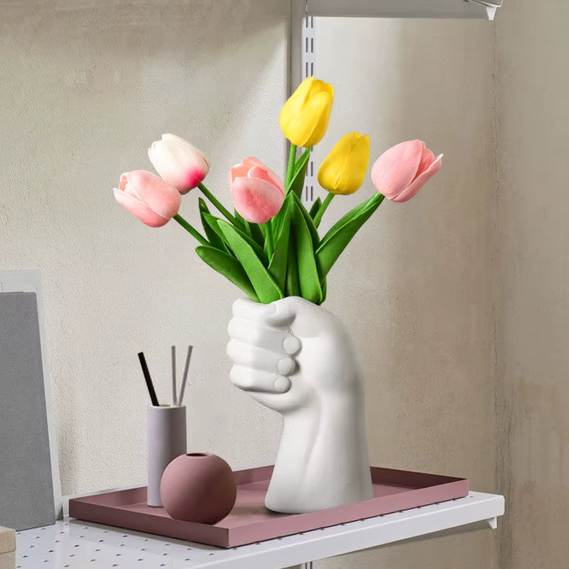 Artistic Hand Gesture Ceramic Tabletop Flower Vase - Image 3
