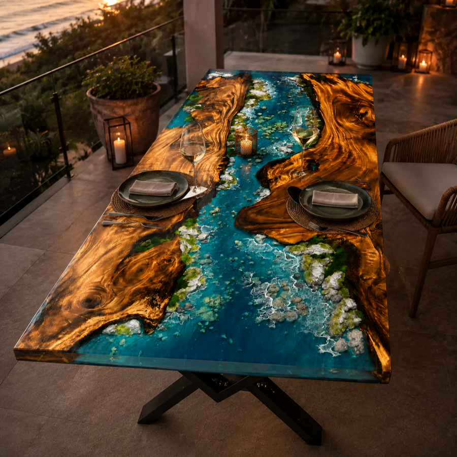 River Craft Handmade Wood Epoxy Artsy Table - Image 4
