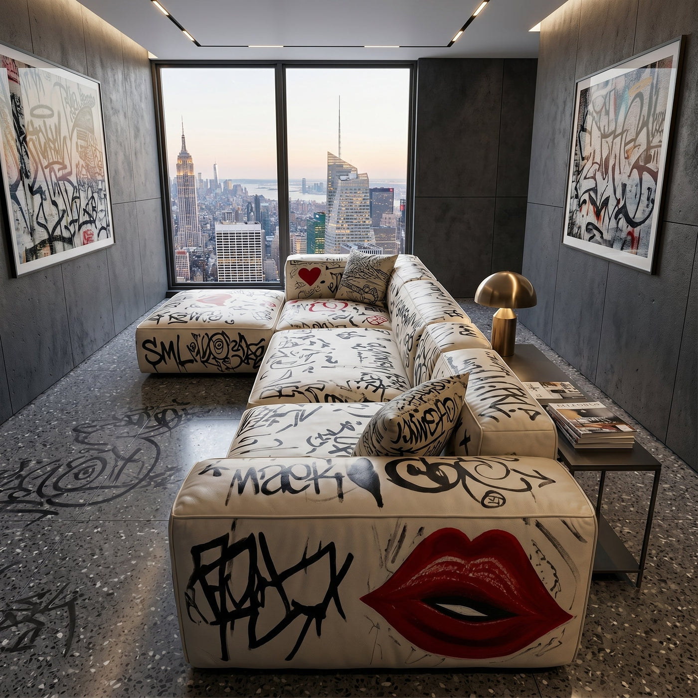 Street Art Graffiti Printed Sectional Sofa - Image 5