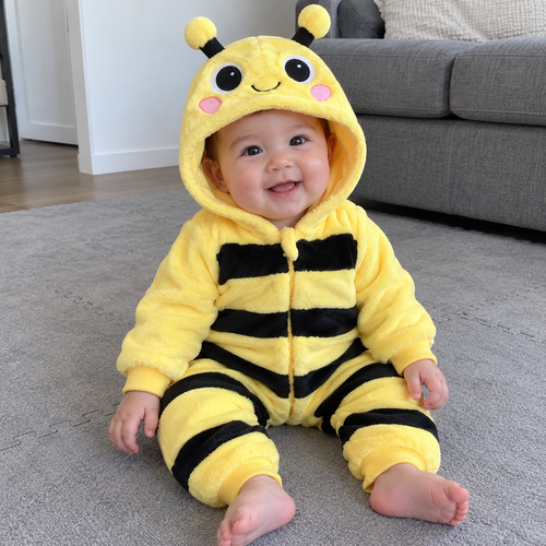 Tiny Bee Hooded Baby Jumpsuit