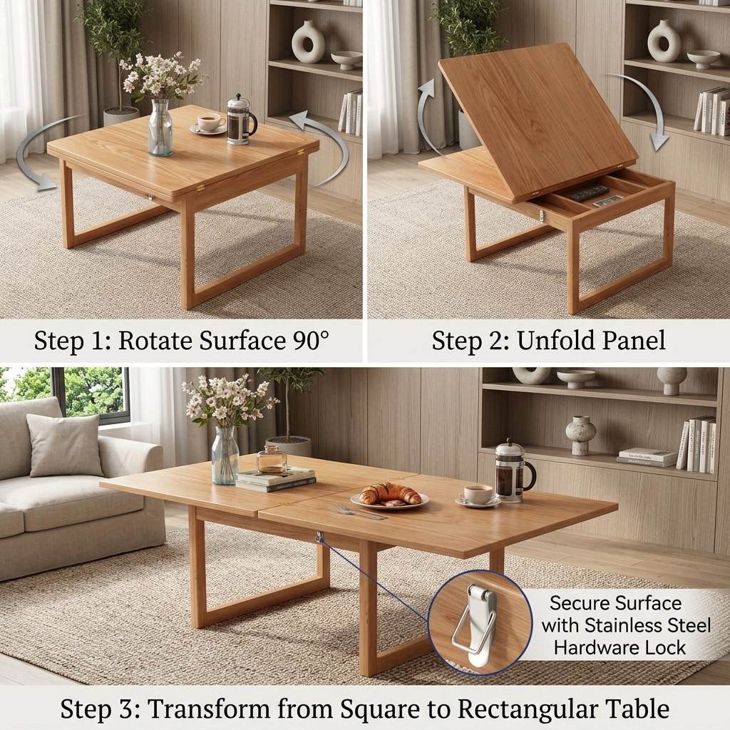 Zen Frame Modular Design Wood Tea Table - Image 7