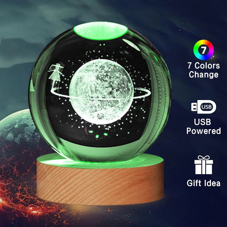 Dreamy Galaxy 3D Planets Lighted Glass Sphere - Image 1
