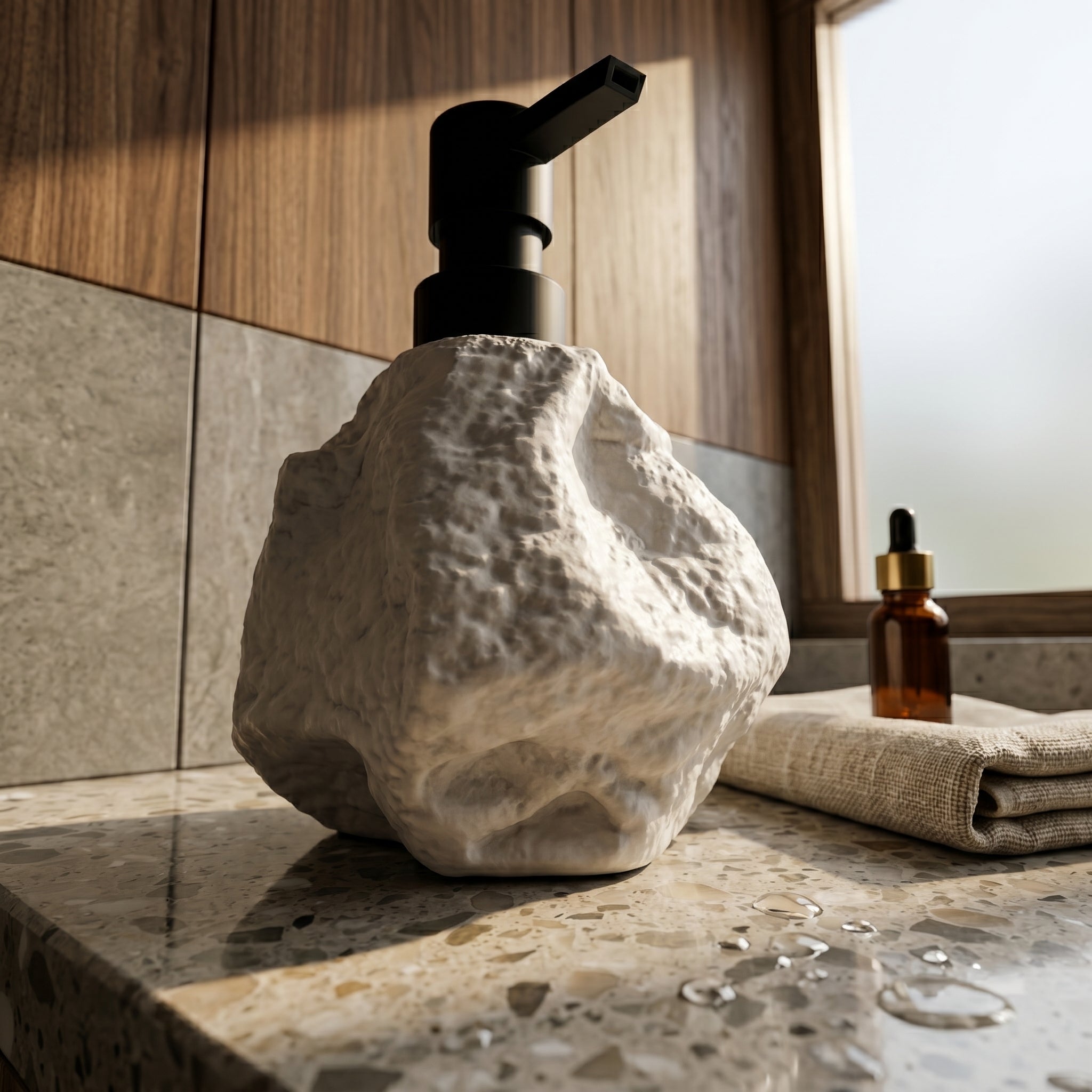 Sculptural Stone-Textured Ceramic Soap Dispenser - Image 3