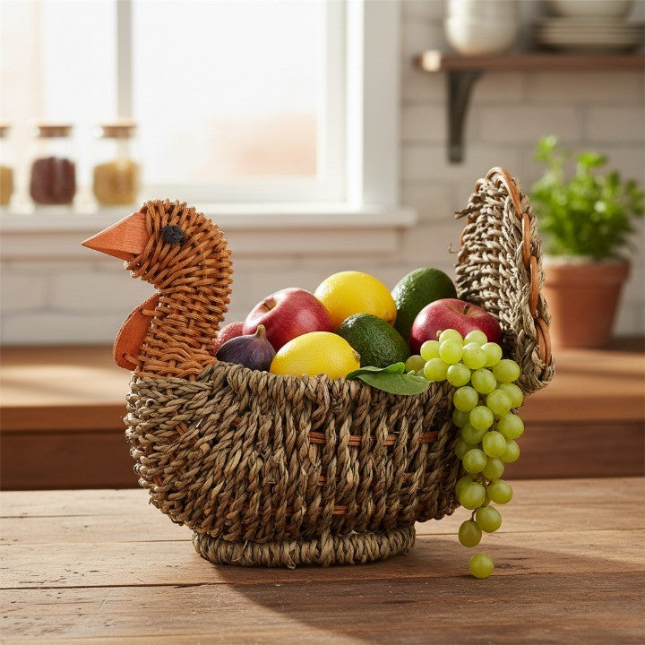 Handcrafted Natural Woven Turkey Shape Basket - Image 0
