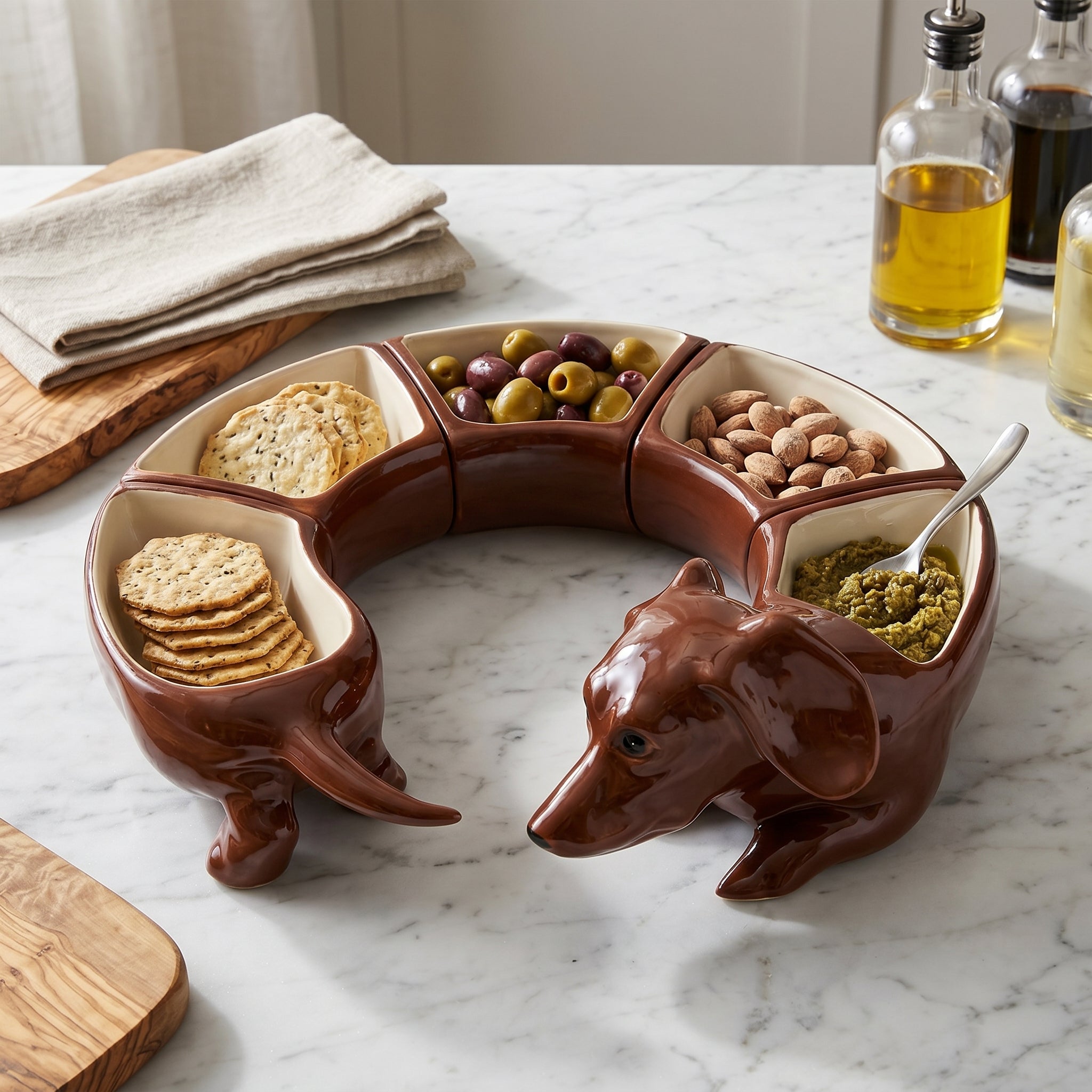 Good Boy Five-Piece Dachshund Ceramic Snack Serving Plate Set - Image 0