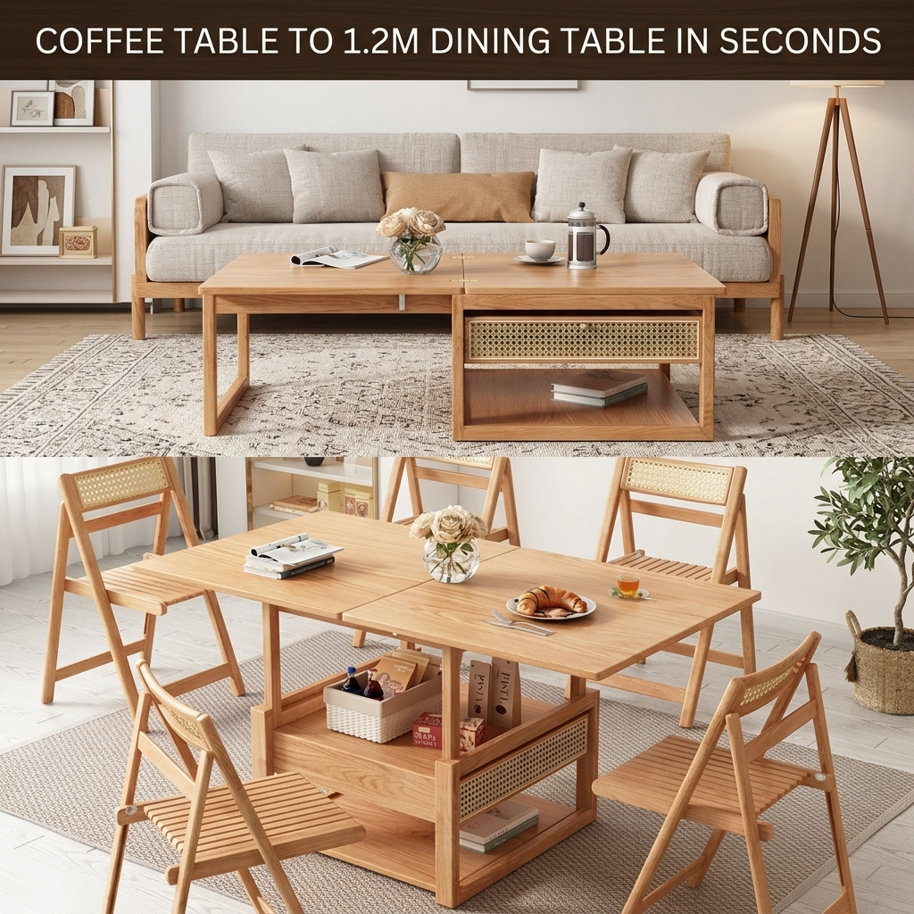 Zen Frame Modular Design Wood Tea Table - Image 3