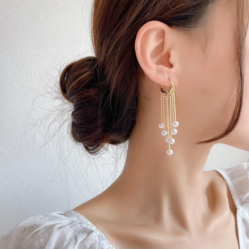 Exquisite Long Tassel Pearl Drop Earrings - Image 5
