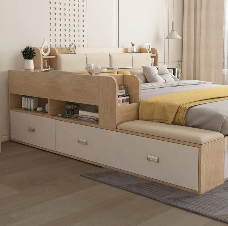 Hidden Compartment Lift-Up Storage Bookshelf Platform Bed - Image 4