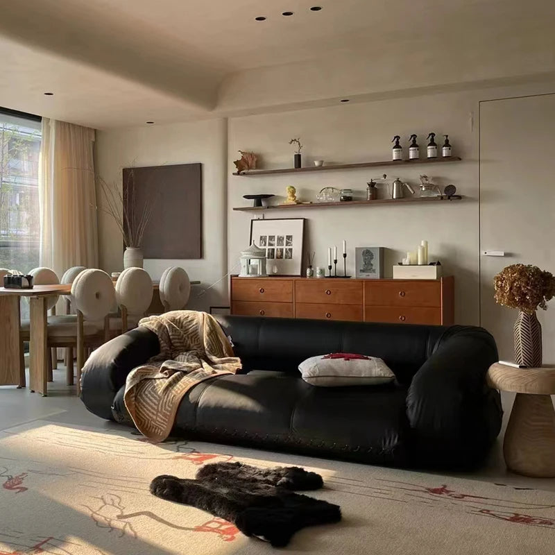Multi-Fold Vintage Elegant Tatami Leather Sofa Bed - Image 5
