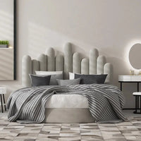 Scandinavian-Inspired Round Upholstered Wave Headboard Bed - Image 1