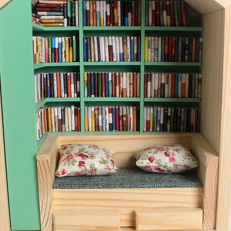 Wooden Library House Reading Nook Miniature - Image 4