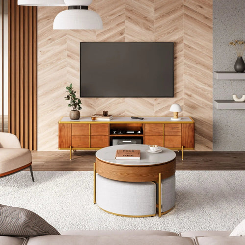 Ottoman Seating Liftable Wooden Coffee Table Set - Image 0