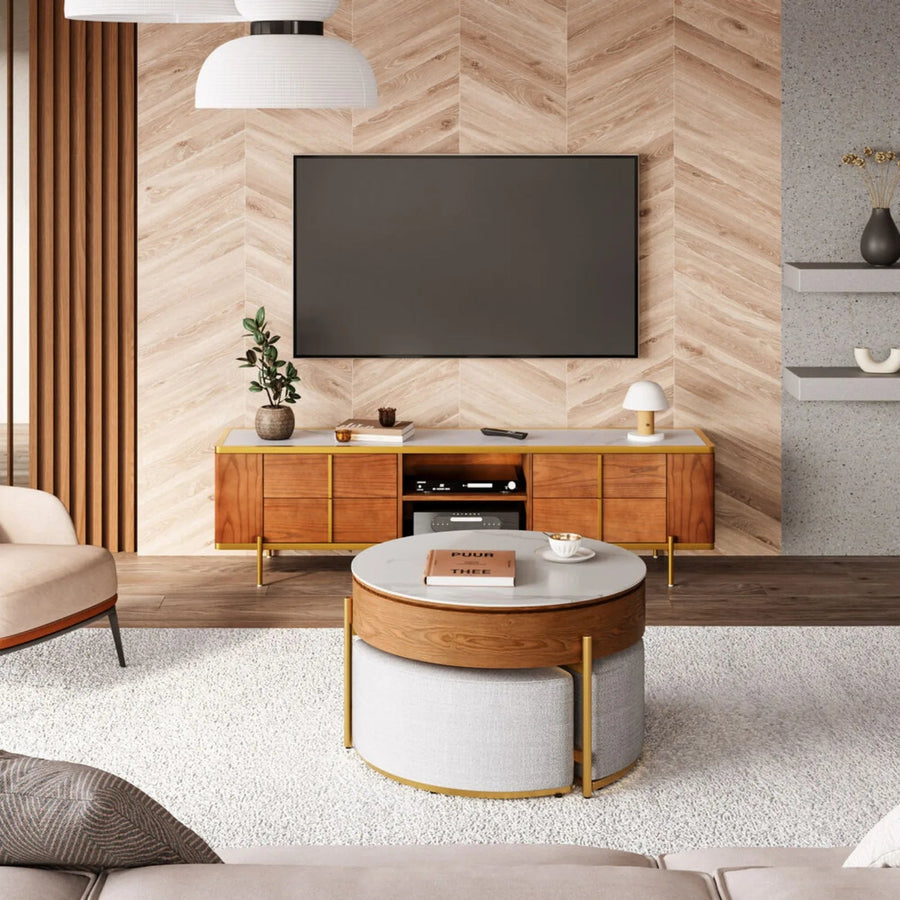 Ottoman Seating Liftable Wooden Coffee Table Set - Image 0