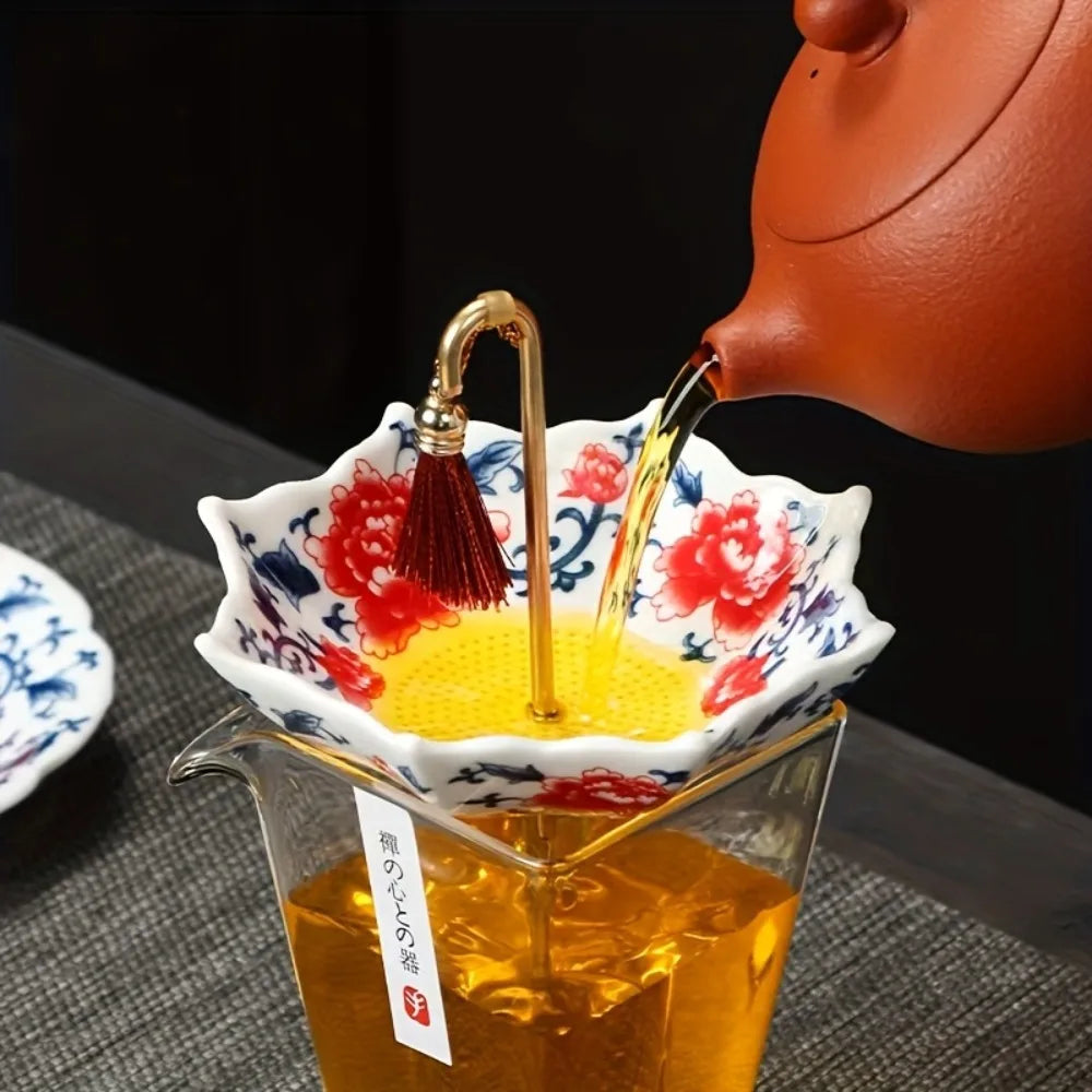 Traditional Floral Ceramic Umbrella Tea Strainer - Image 3