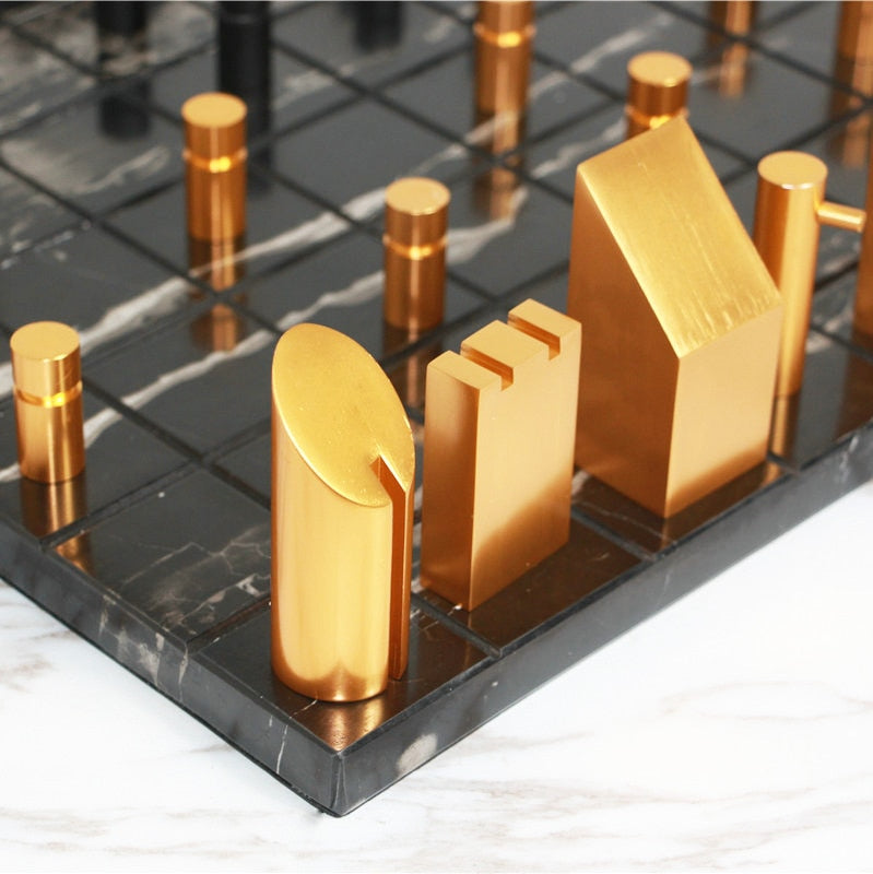 Modern Gold Black Marble Chess Board - Image 6