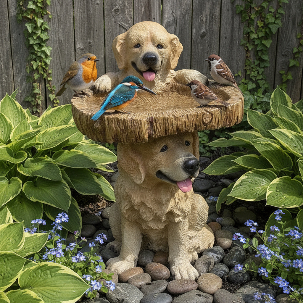 Golden Retriever Puppy Bird Bath Garden Statue - Image 6