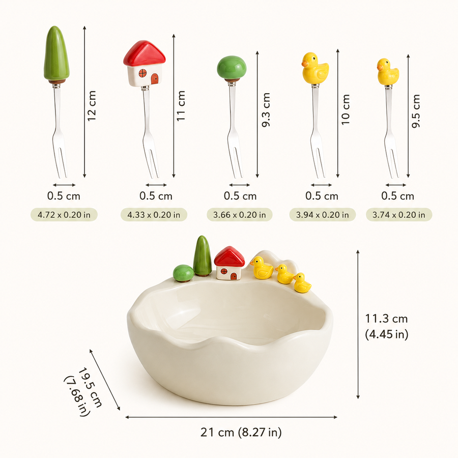 Little Quack Fruit Fork Ceramic Bowl Set
