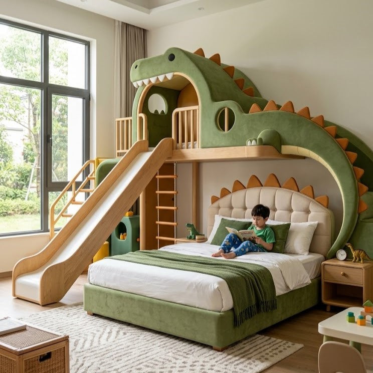 Roar House Kids Dinosaur Slide Bunk Bed