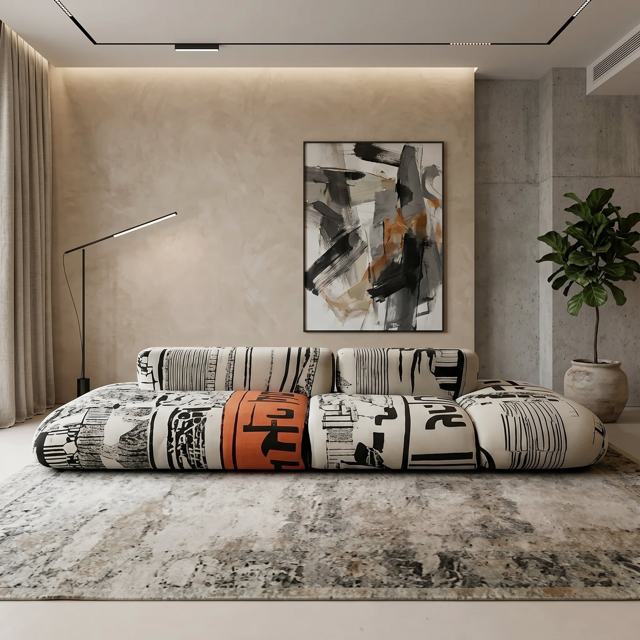 Art Sketch Kanji Bold Typography Modular Cloud Sofa · Mavigadget