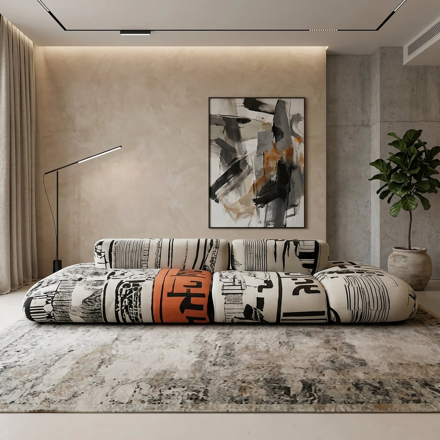 Art Sketch Kanji Bold Typography Modular Cloud Sofa - Image 0