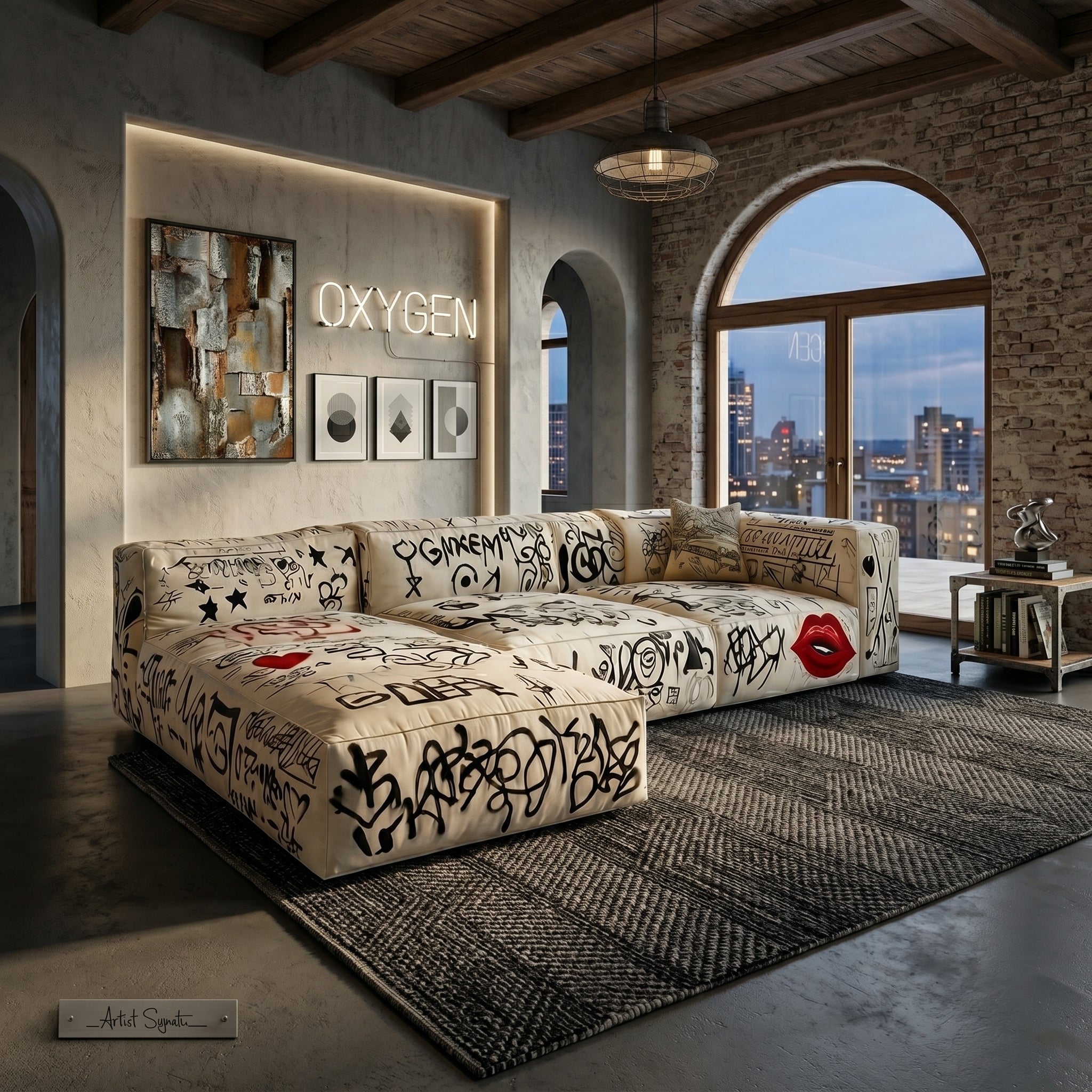 Street Art Graffiti Printed Sectional Sofa - Image 3