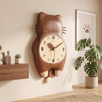 Tail Wagging Cat Shaped Wooden Wall Clock - Image 1