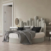 Scandinavian-Inspired Round Upholstered Wave Headboard Bed - Image 2