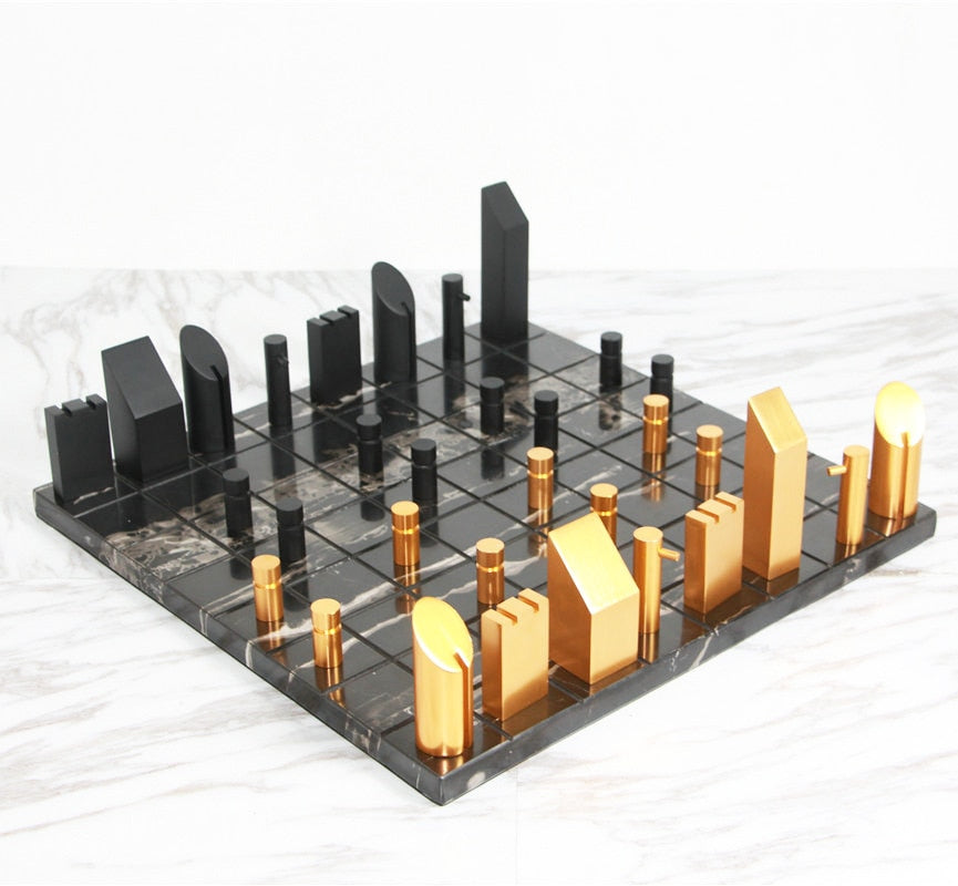 Modern Gold Black Marble Chess Board - Image 0