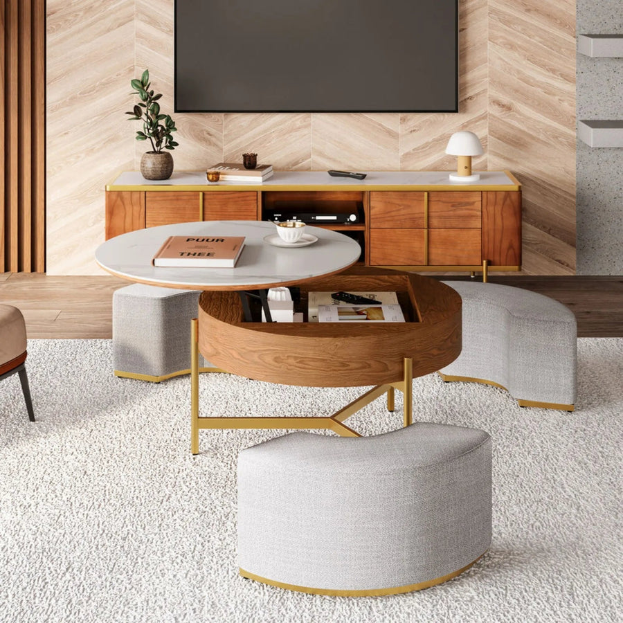 Ottoman Seating Liftable Wooden Coffee Table Set - Image 2
