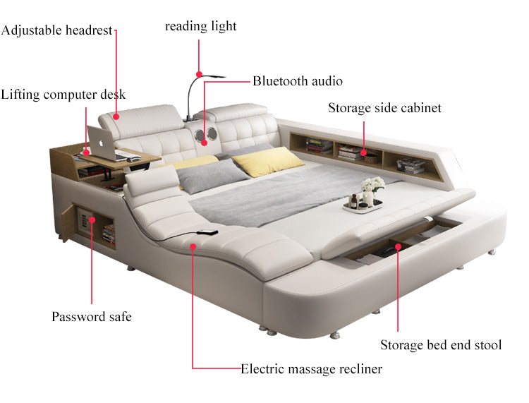 Luxury Leather Multifunctional Modern Bed Frame with Massage Chair - Image 3