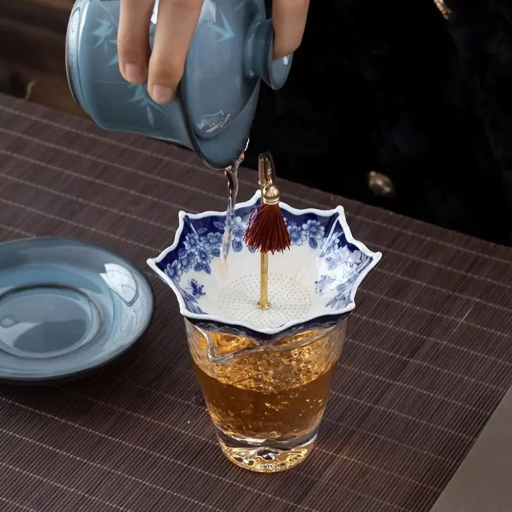 Traditional Floral Ceramic Umbrella Tea Strainer - Image 2