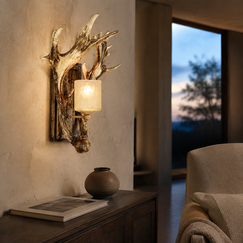 Antique Antler Wooden Wall Light