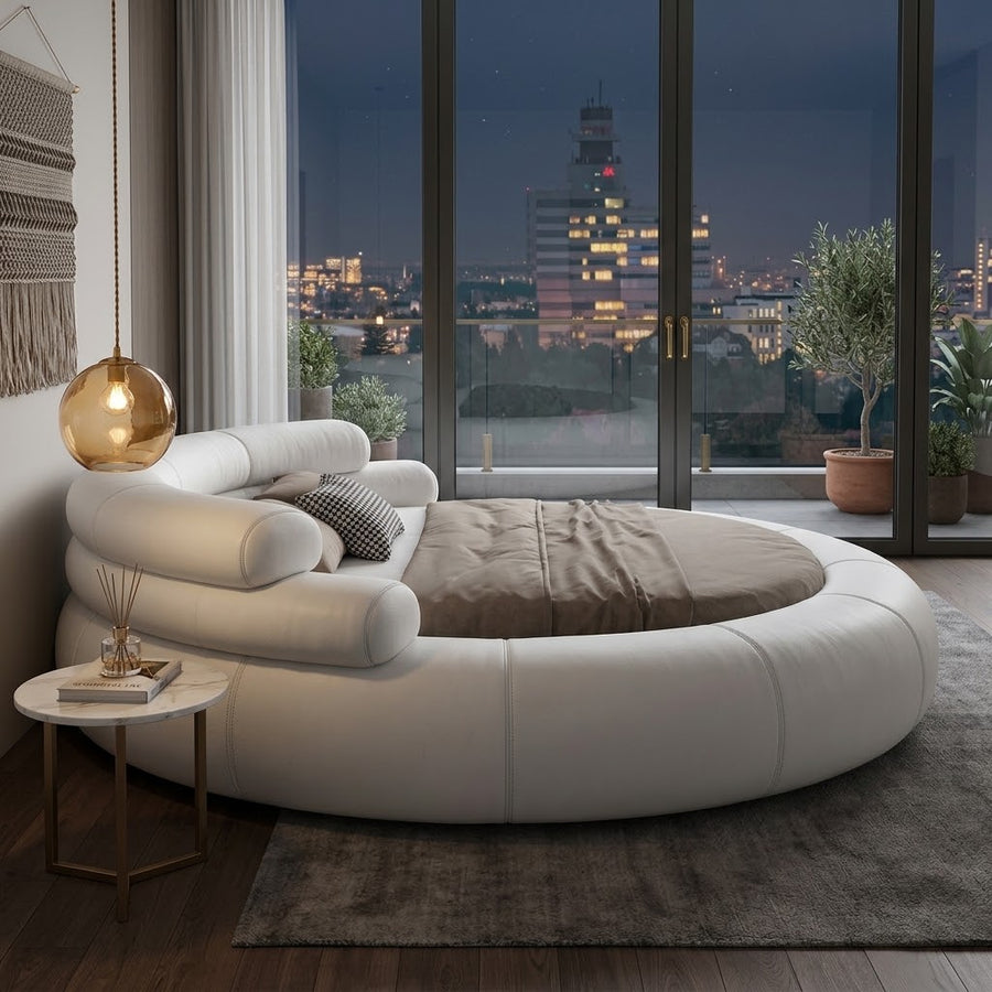 Italienischer minimalistischer runder Leder-Traum-Master-Bett
