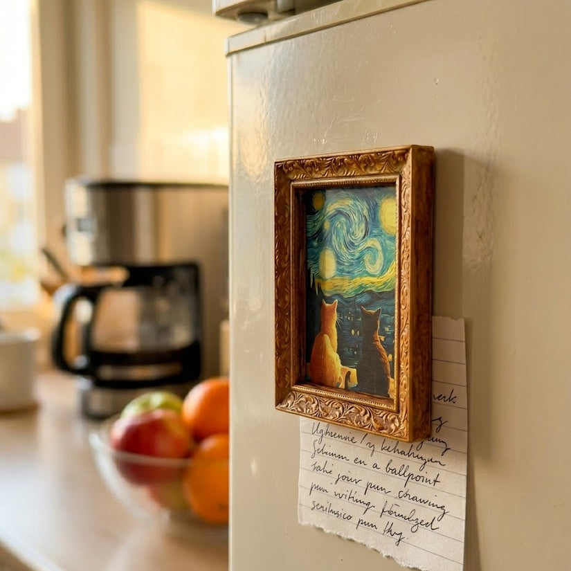 Cat on Canvas Mini Frame Fridge Magnet - Image 1