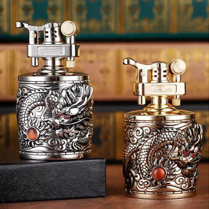 Vintage Dragon Carved Metallic Lighter - Image 1