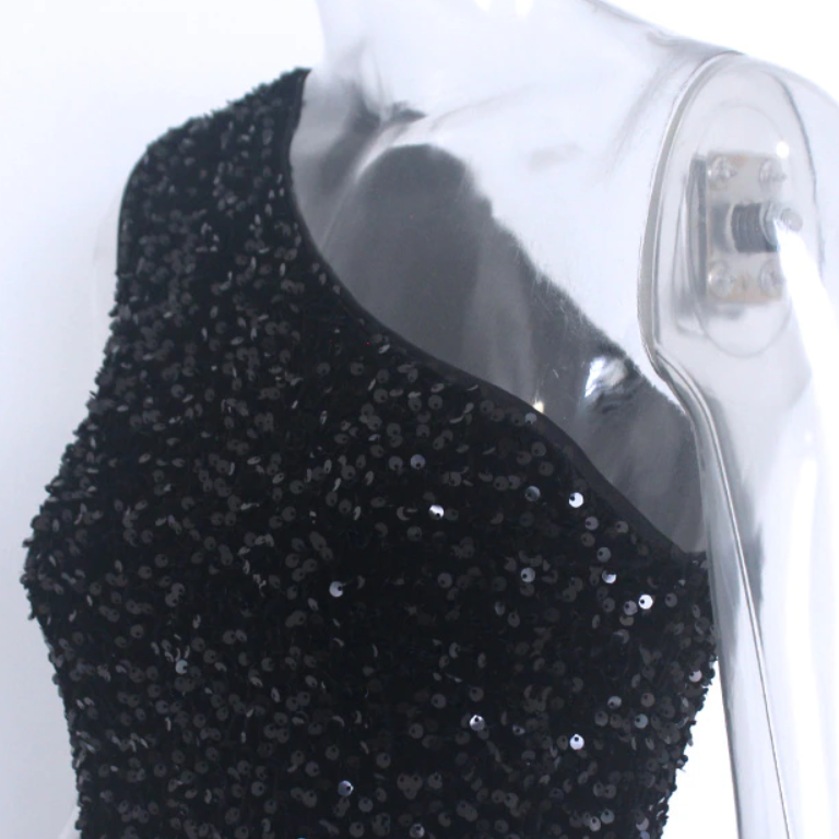 One Shoulder Black and White Sexy Dress - Image 3