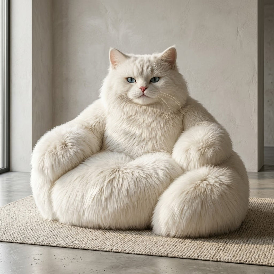 Lazy Giant White Cat Plush Lounge Sofa - Image 4