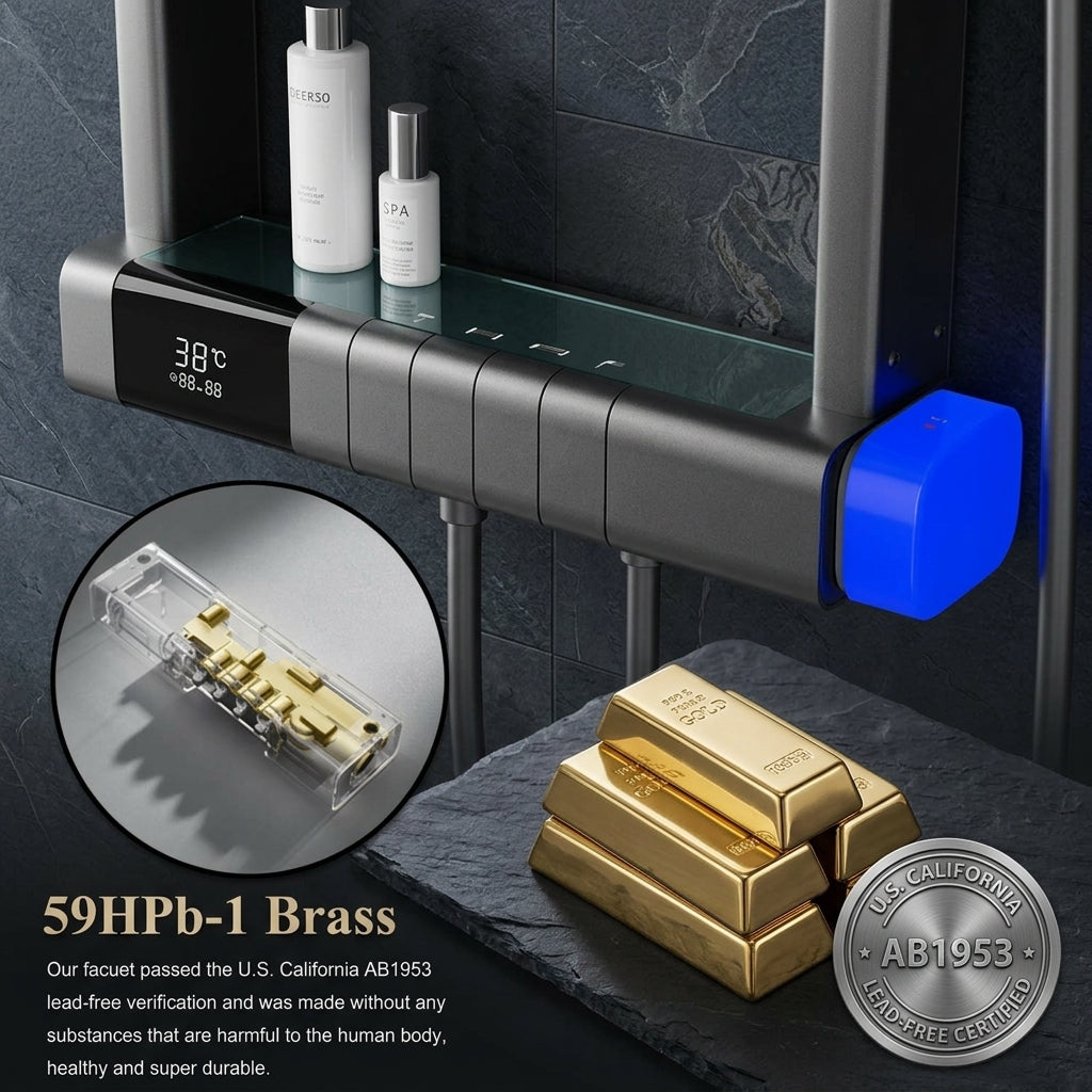 Modern LED Digital Display Thermostatic Piano Keys Shower Set - Image 2