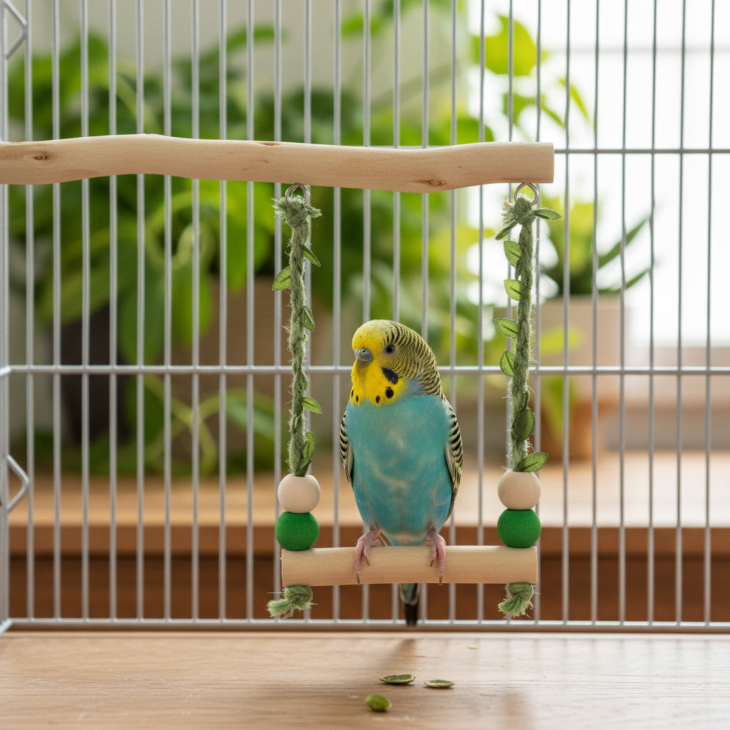 Natural Wood Hanging Bird Swing - Image 2