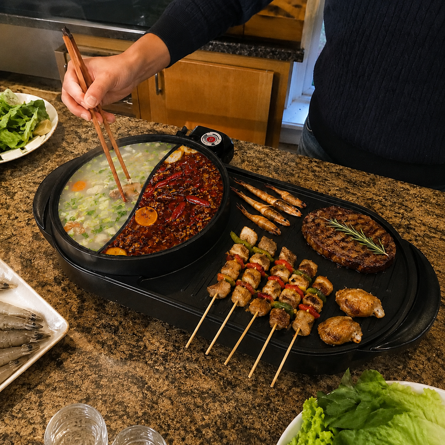 2 In 1 Hot Pot & Barbecue Non-Stick Electric Grill