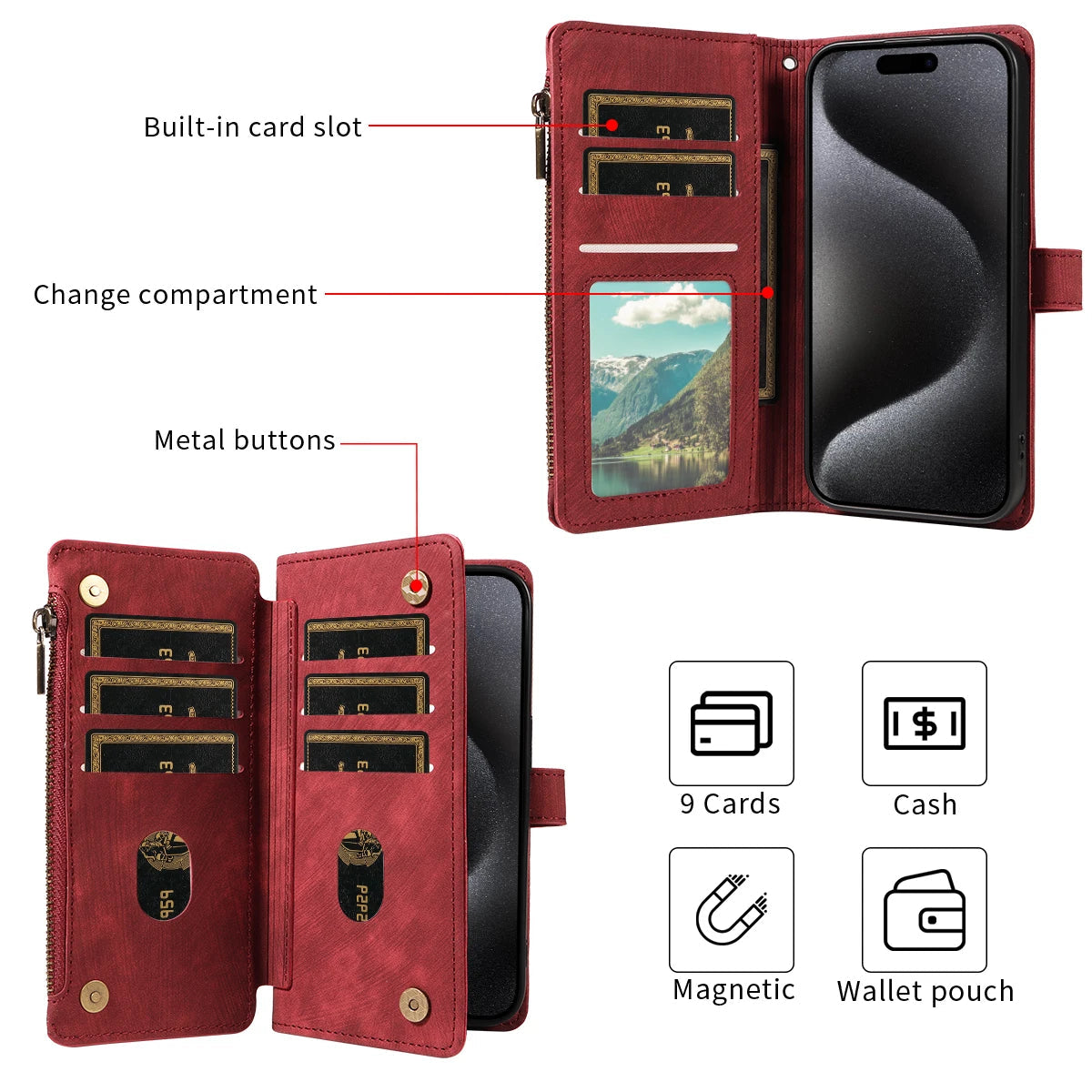 Wallet Leather Flip  Cases For iPhone Models - Image 4
