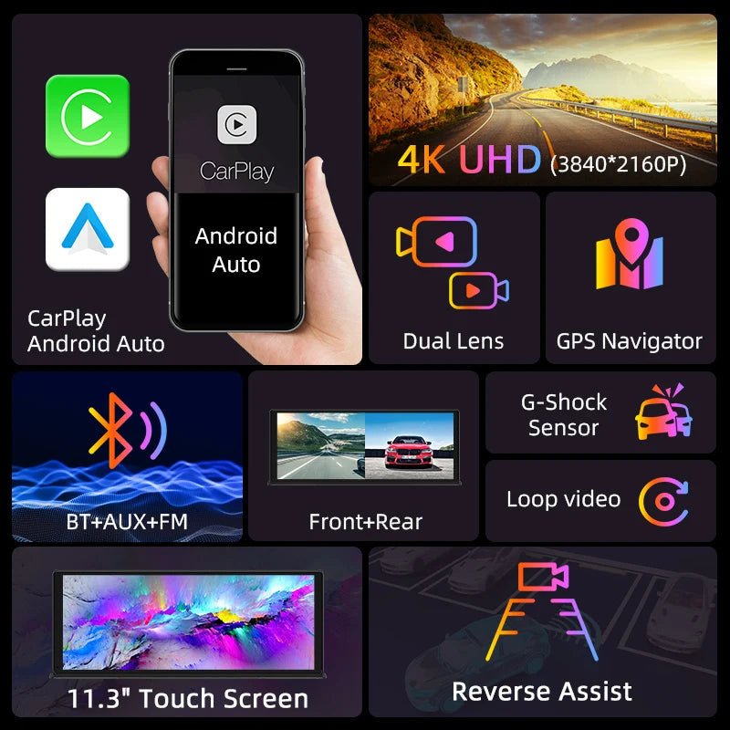 Dual Lens Camera Car Touchscreen Dashboard Smart Screen