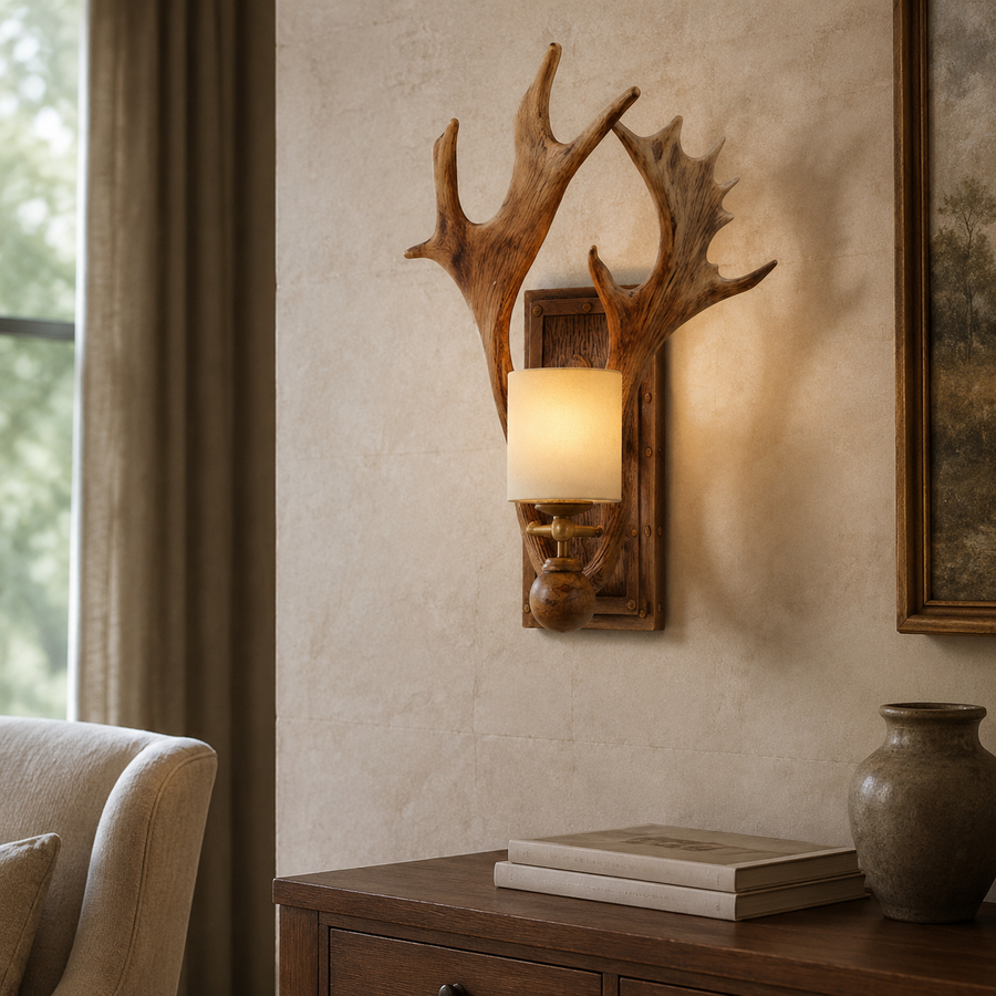 Antique Antler Wooden Wall Light